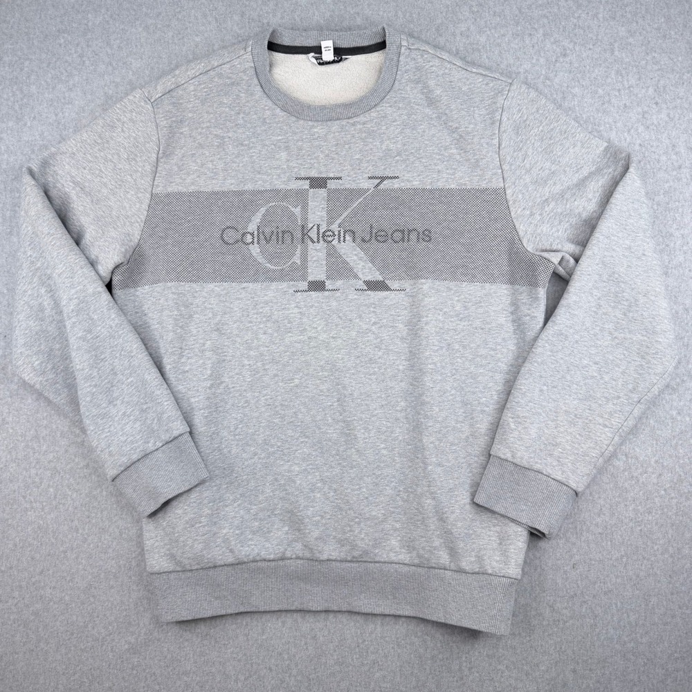 Calvin Klein Jeans Mens Large Gray Logo Graphic Crewneck Fleece Sweatshirt L